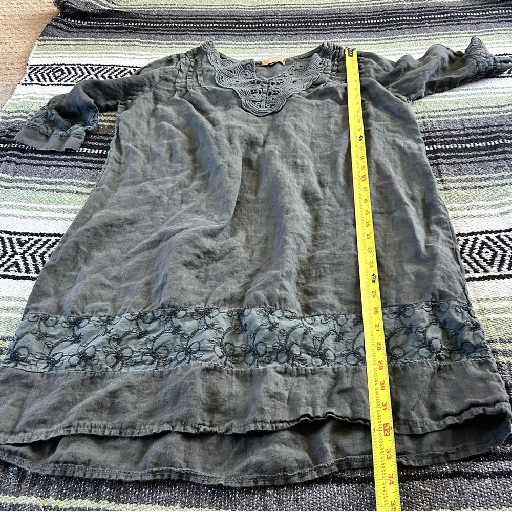 Carla Conti 100% linen stone gray 3/4 sleeve tunic/dress eyelet embroidery - Picture 3 of 10